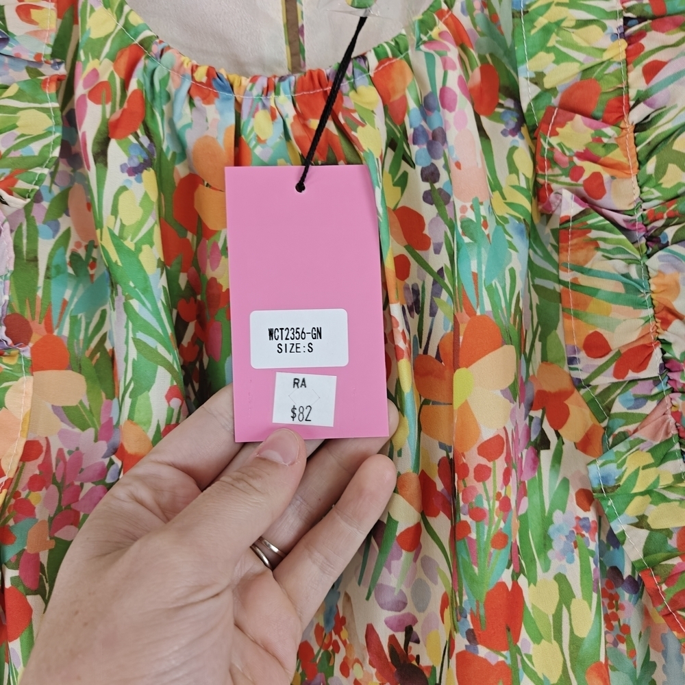 THML NWT Garden Floral Mini Ruffle Sleeve Dress Size Small - Picture 12 of 16